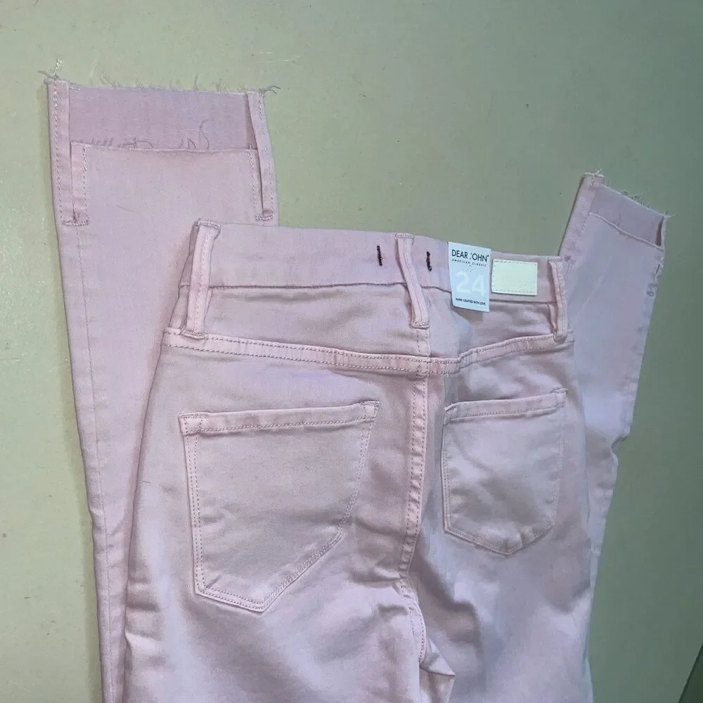 Dear John Denim High Rise Raw Ankle Skinny Jeans Pink Purple Size 24